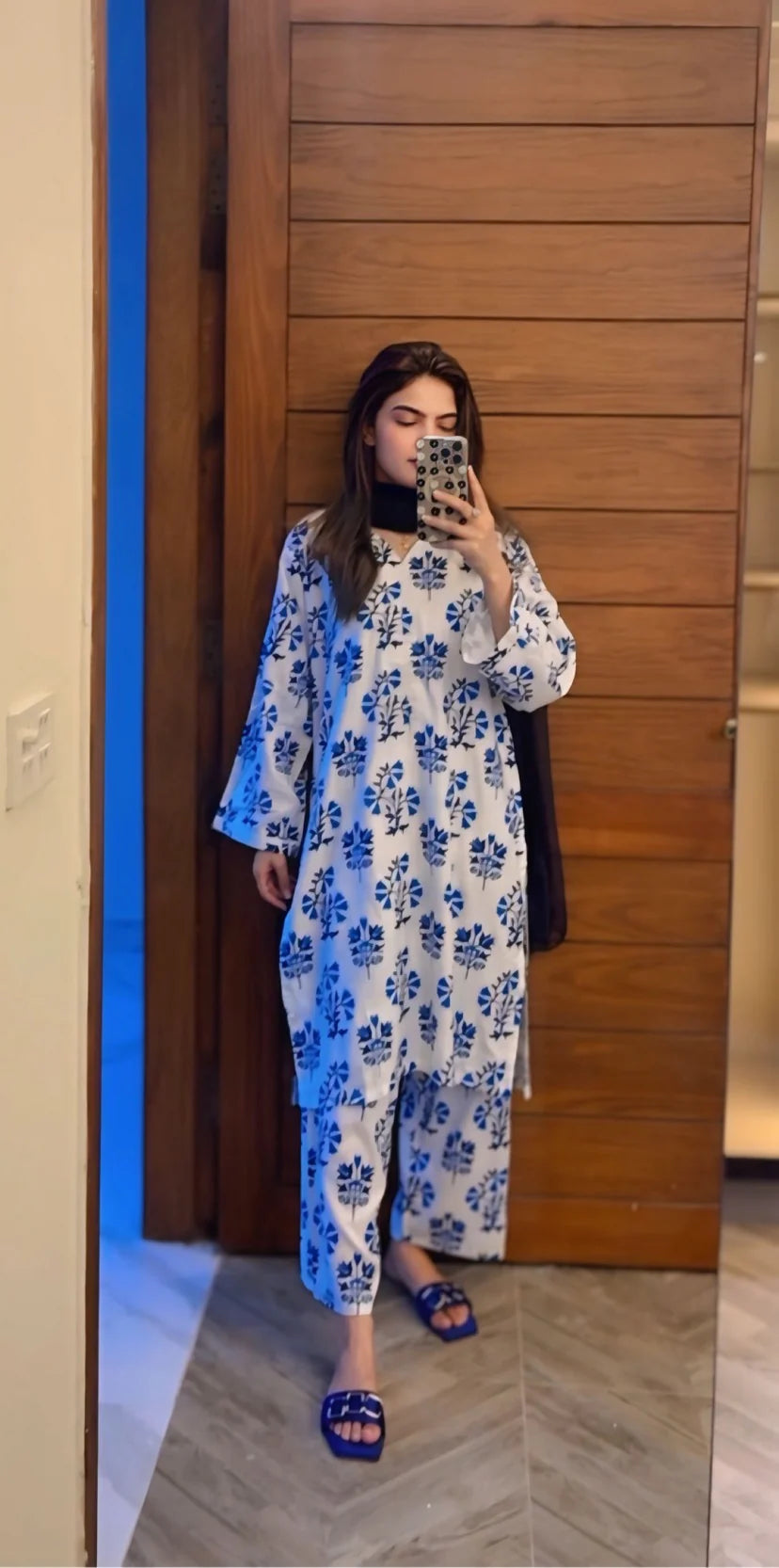 WHITE AND BLUE 2 PC CO ORD