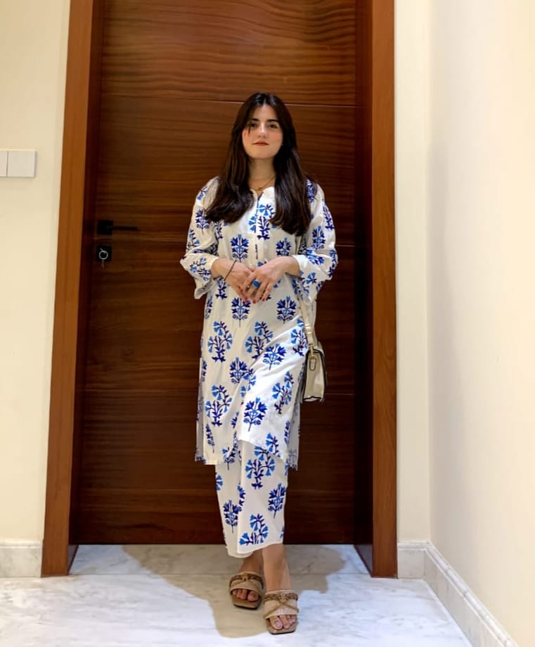 WHITE AND BLUE 2 PC CO ORD