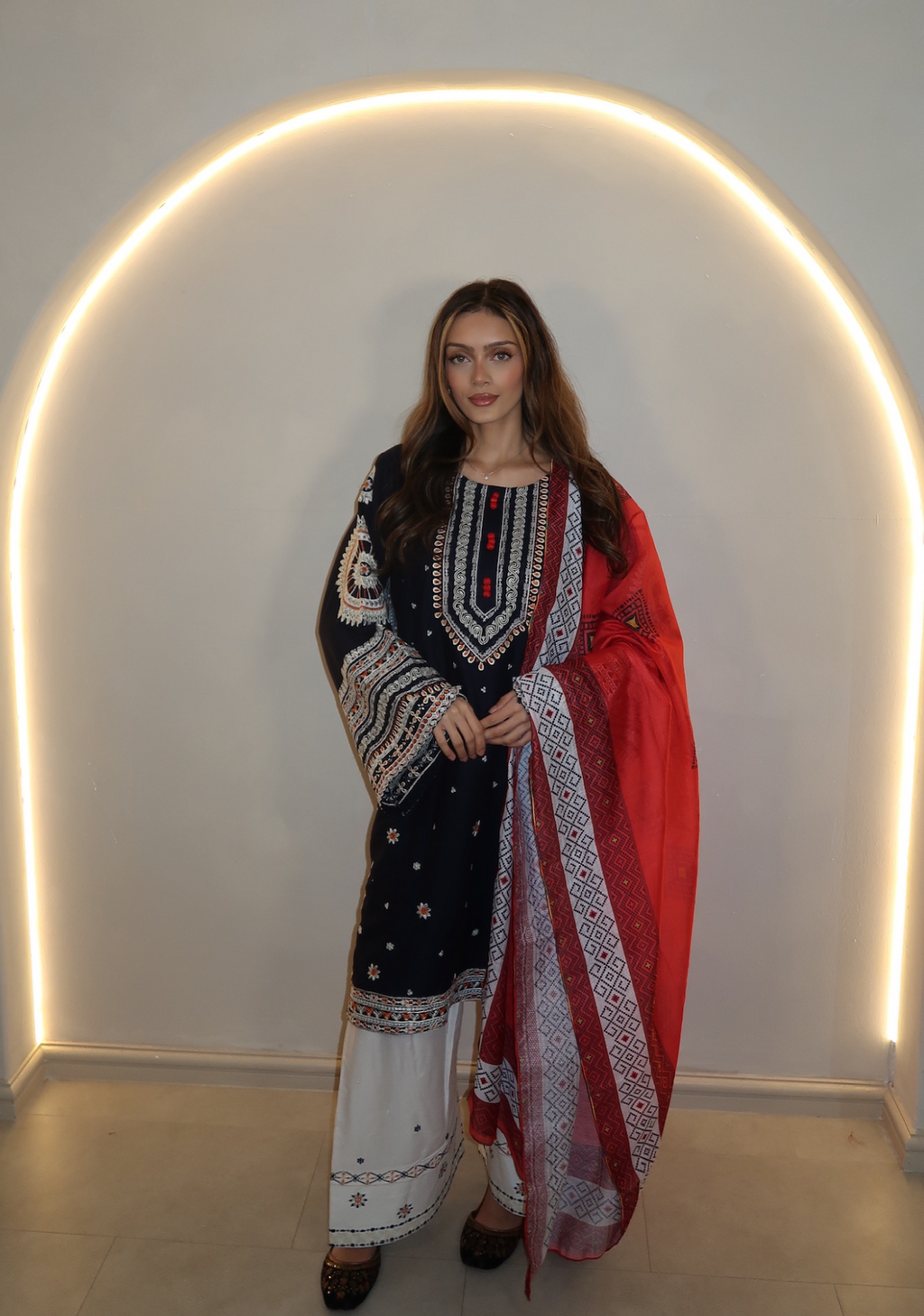 MULTI COLOURED 3PC SUIT WITH SHALWAR AND DUPATTA