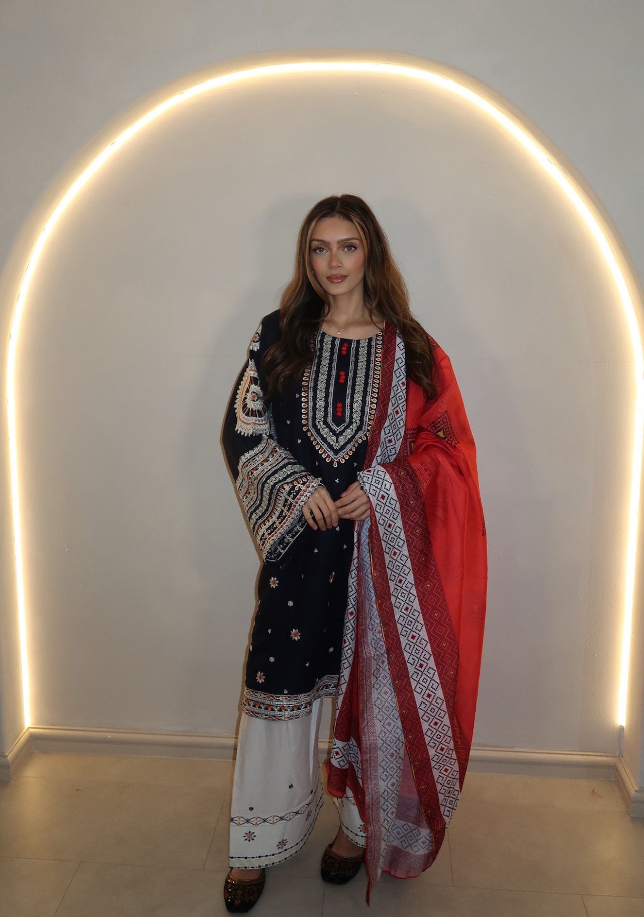 MULTI COLOURED 3PC SUIT WITH SHALWAR AND DUPATTA