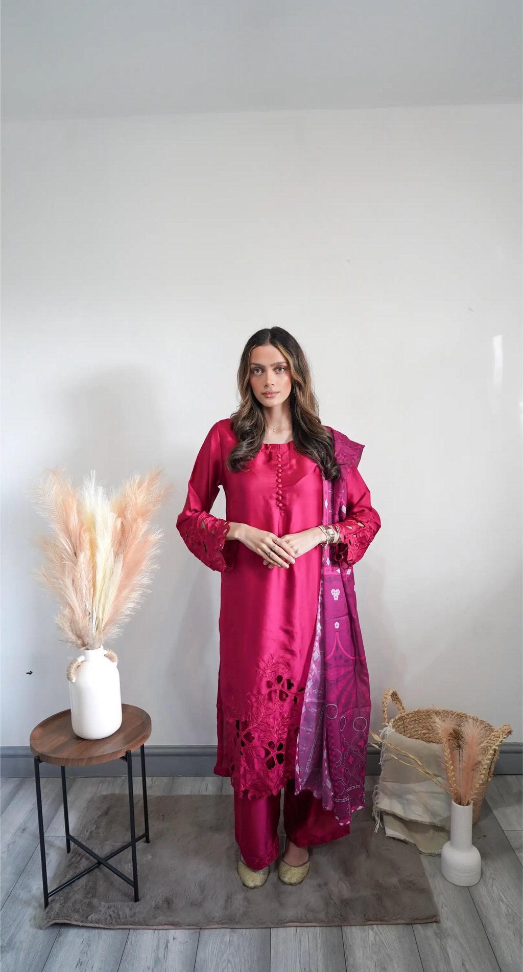 Hot Pink Embroidered 3PC Co ord