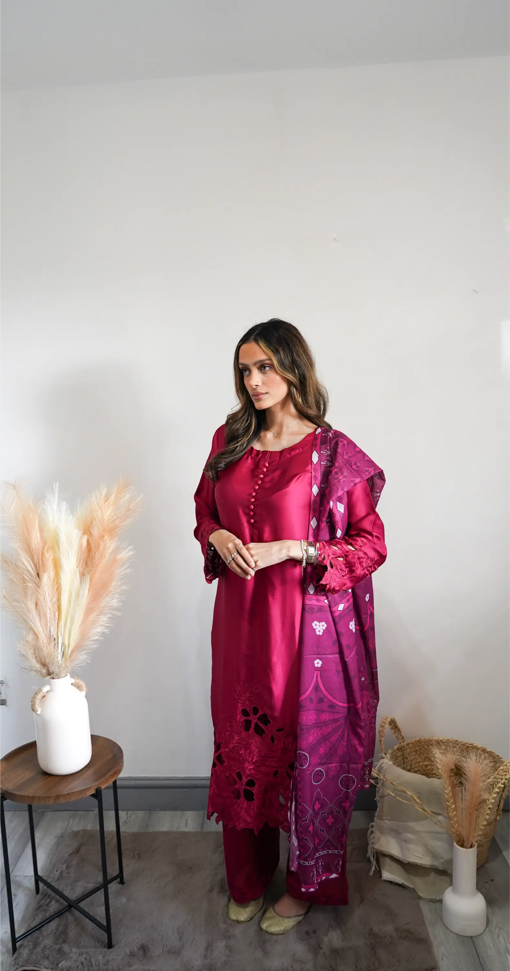 Hot Pink Embroidered 3PC Co ord