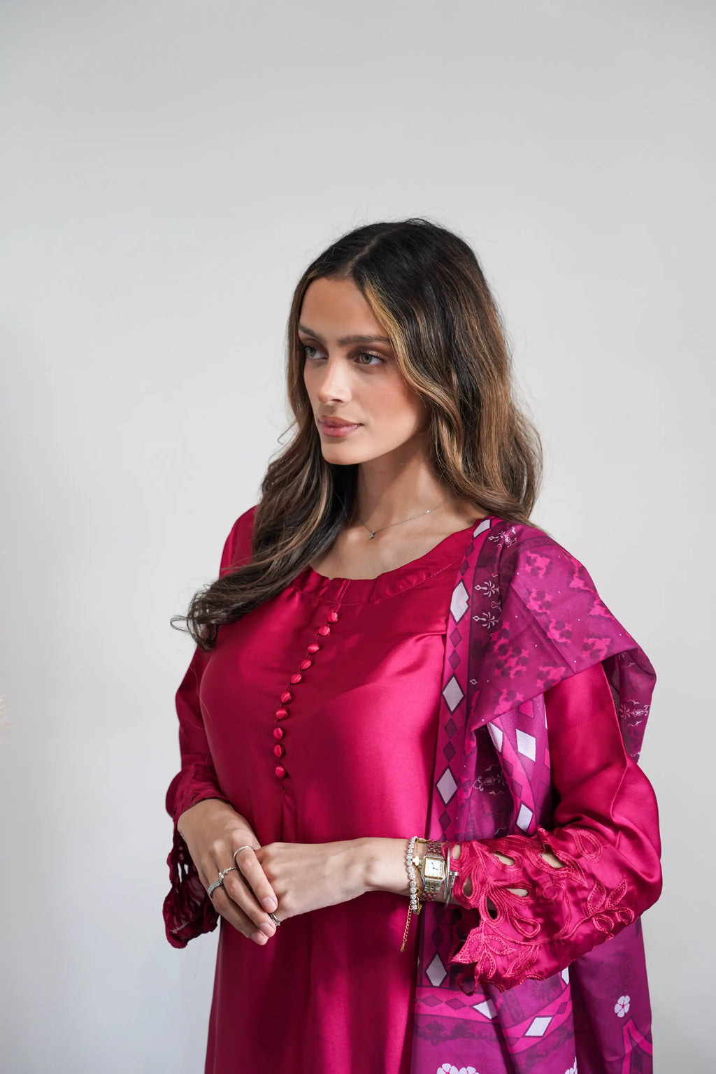 Hot Pink Embroidered 3PC Co ord