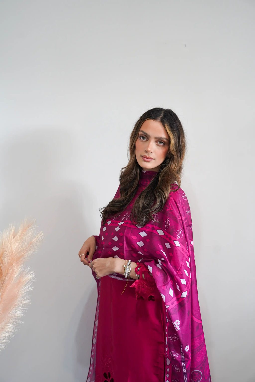 Hot Pink Embroidered 3PC Co ord