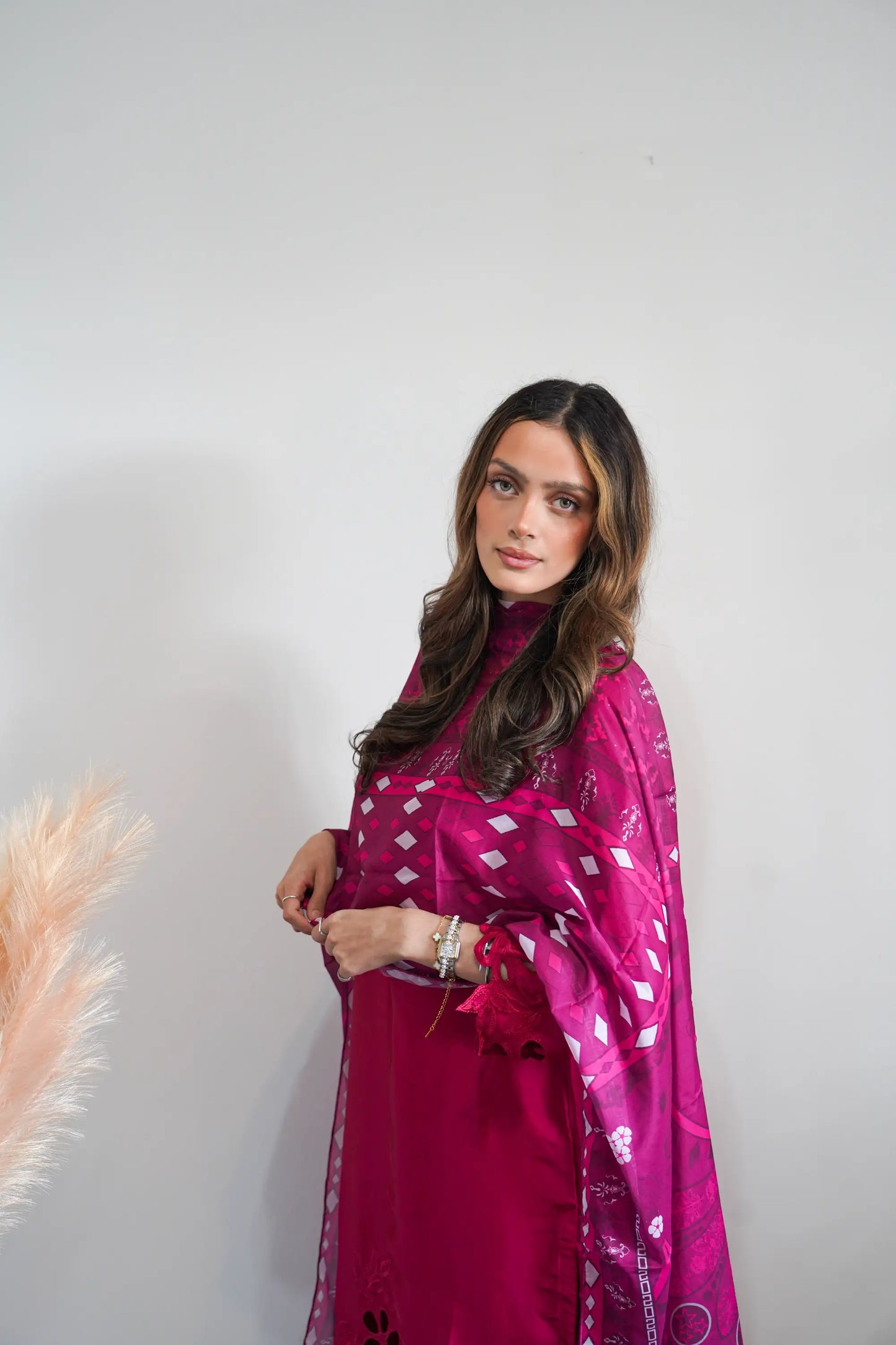 Hot Pink Embroidered 3PC Co ord