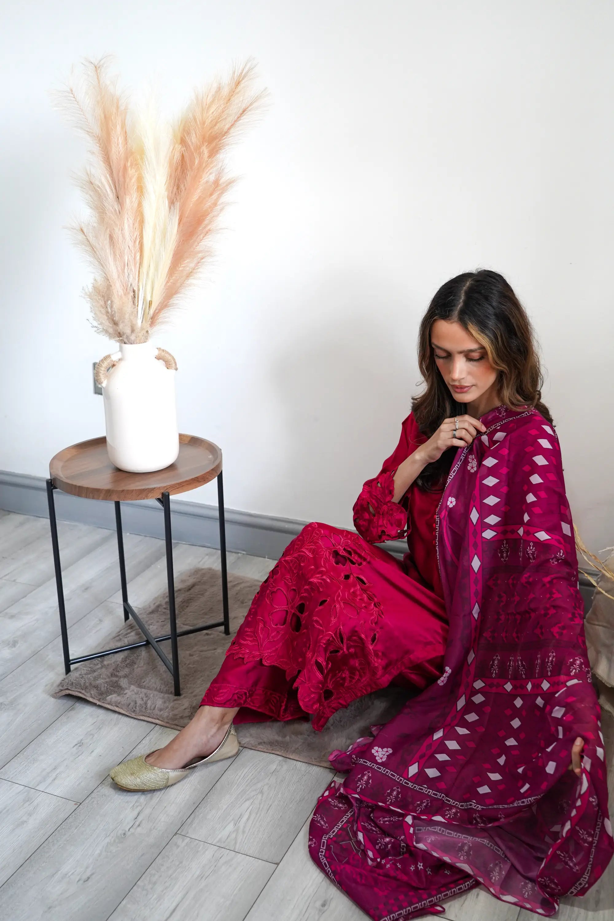 Hot Pink Embroidered 3PC Co ord