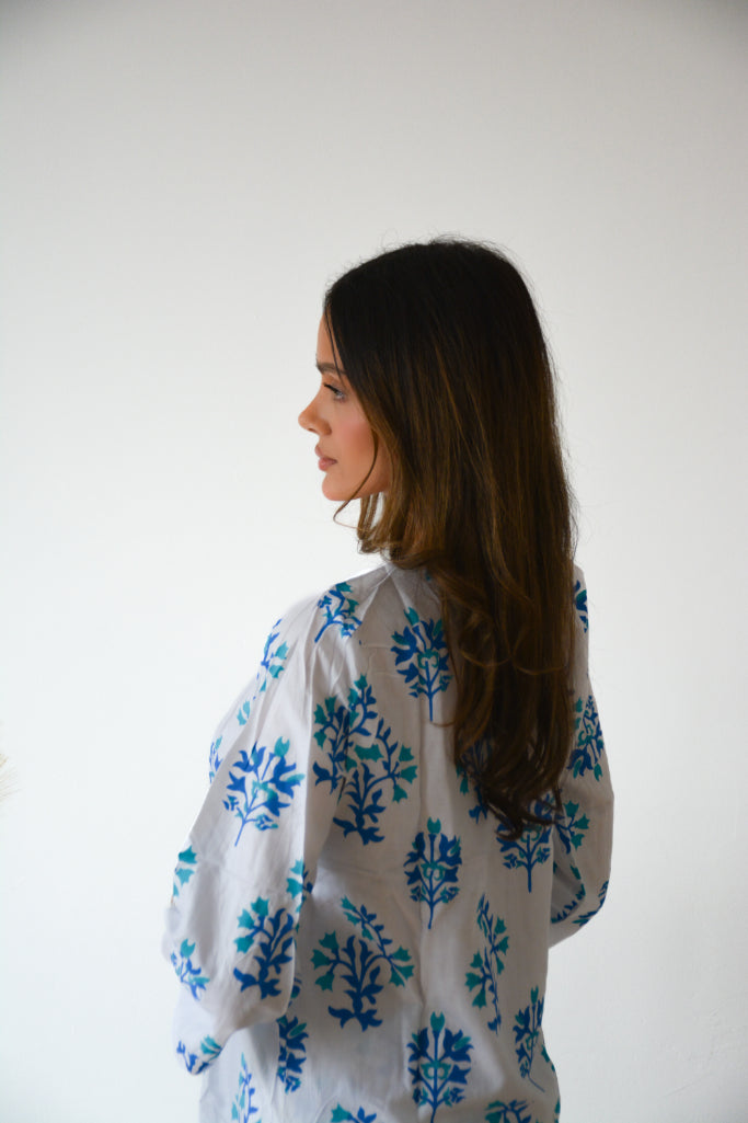 WHITE AND BLUE 2 PC CO ORD