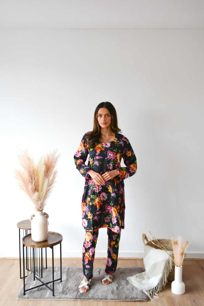 BLACK FLORAL 2 PC CO ORD