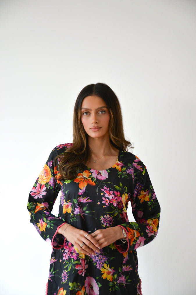 BLACK FLORAL 2 PC CO ORD