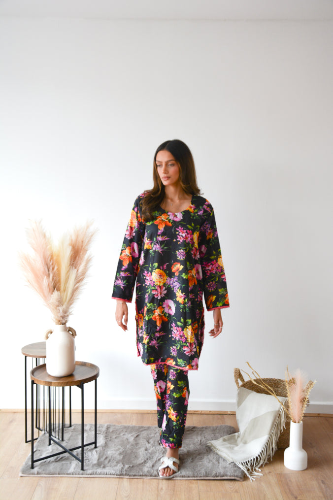 BLACK FLORAL 2 PC CO ORD