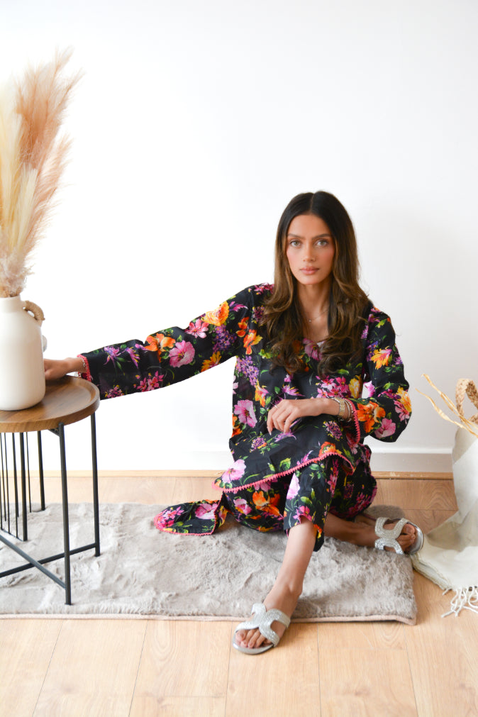 BLACK FLORAL 2 PC CO ORD
