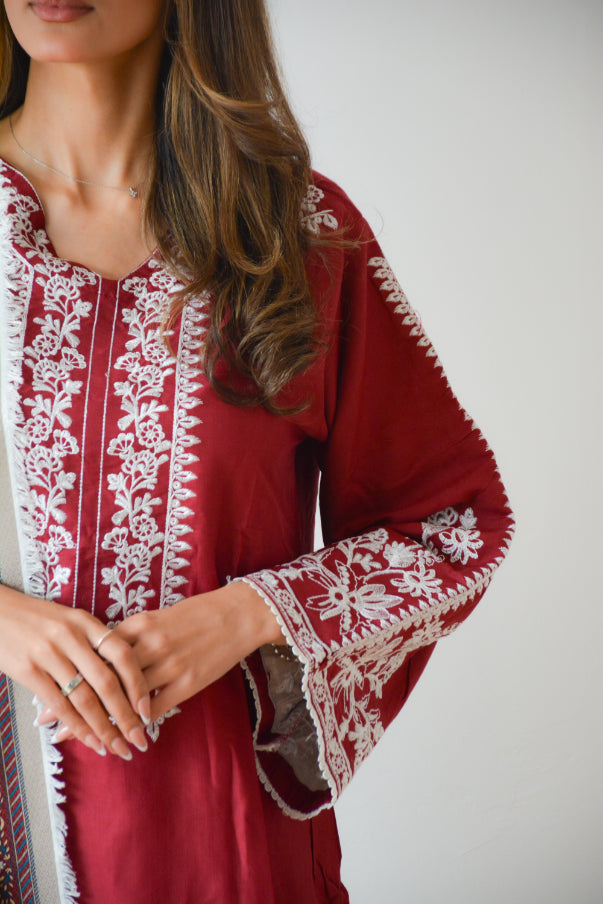 BURGUNDY EMBROIDERED 3 PC
