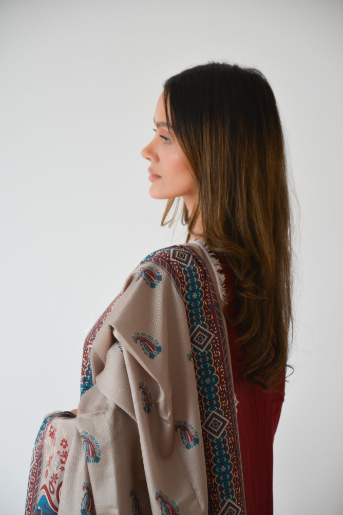 BURGUNDY EMBROIDERED 3 PC