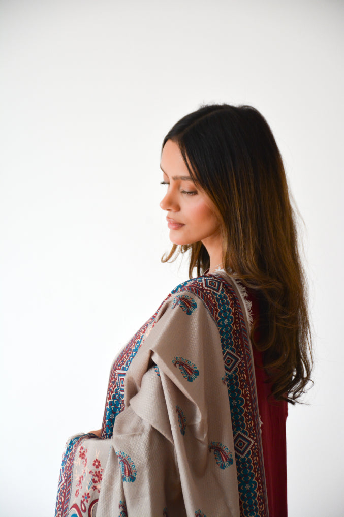 BURGUNDY EMBROIDERED 3 PC