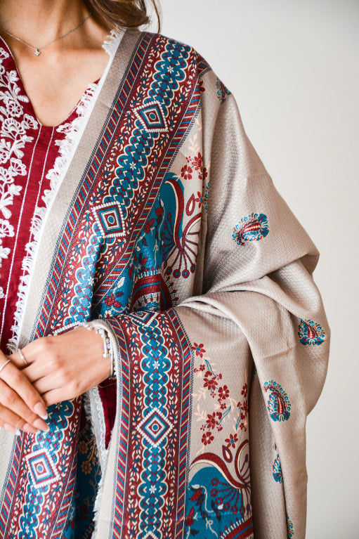 BURGUNDY EMBROIDERED 3 PC