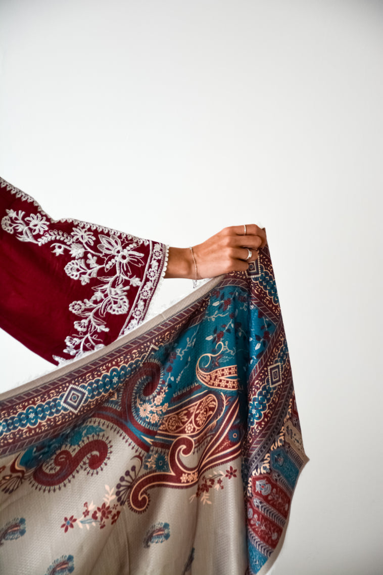 BURGUNDY EMBROIDERED 3 PC