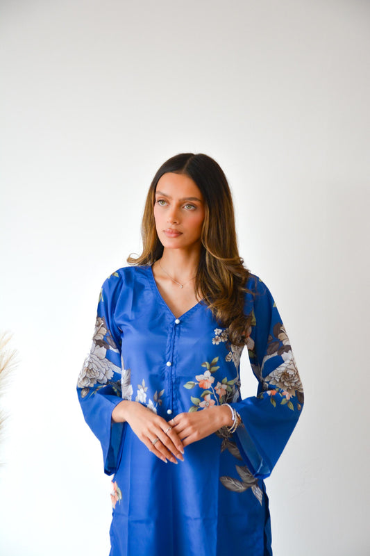 LIGHT BLUE FLORAL BUTTONED 2 PC CO ORD