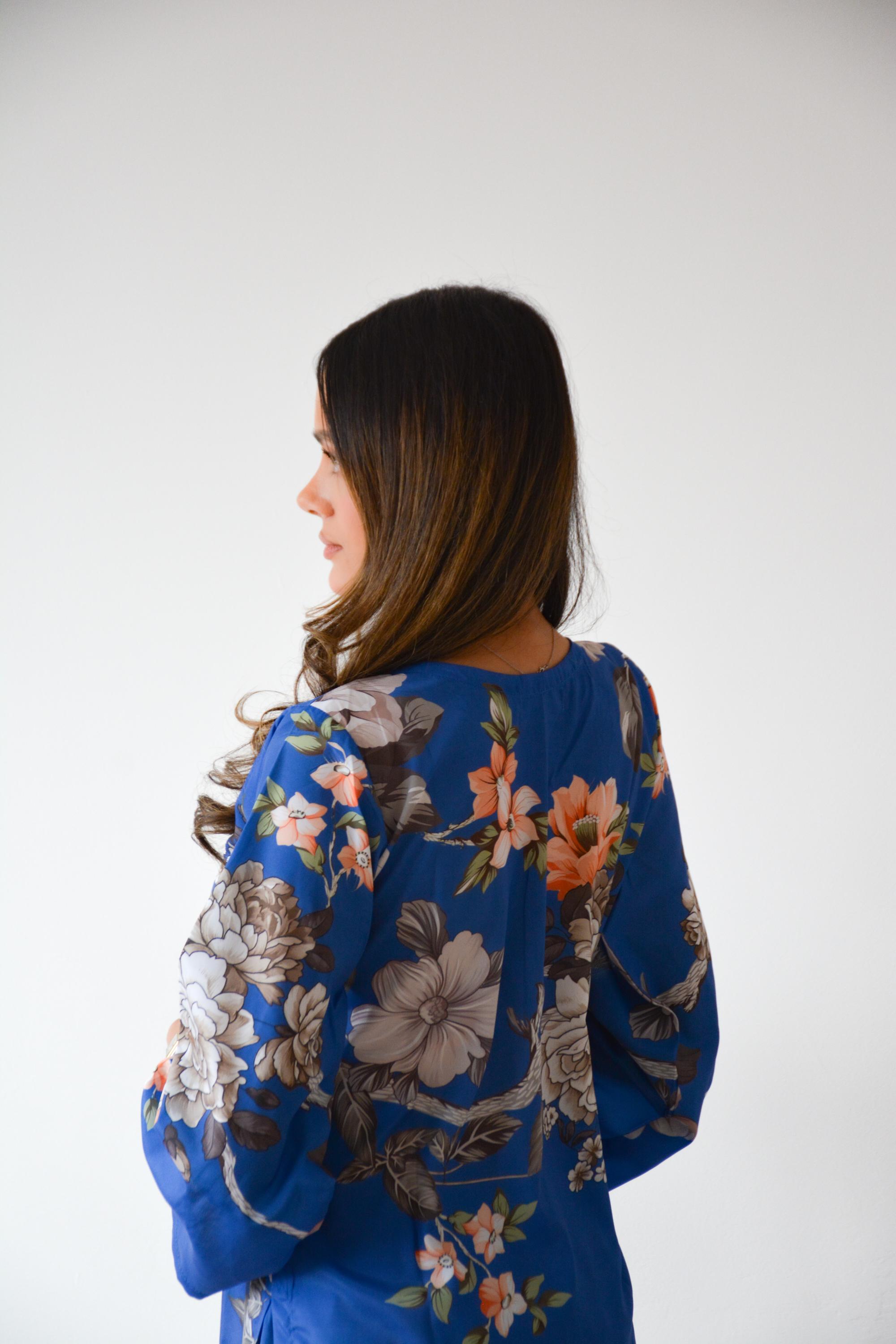 LIGHT BLUE FLORAL BUTTONED 2 PC CO ORD