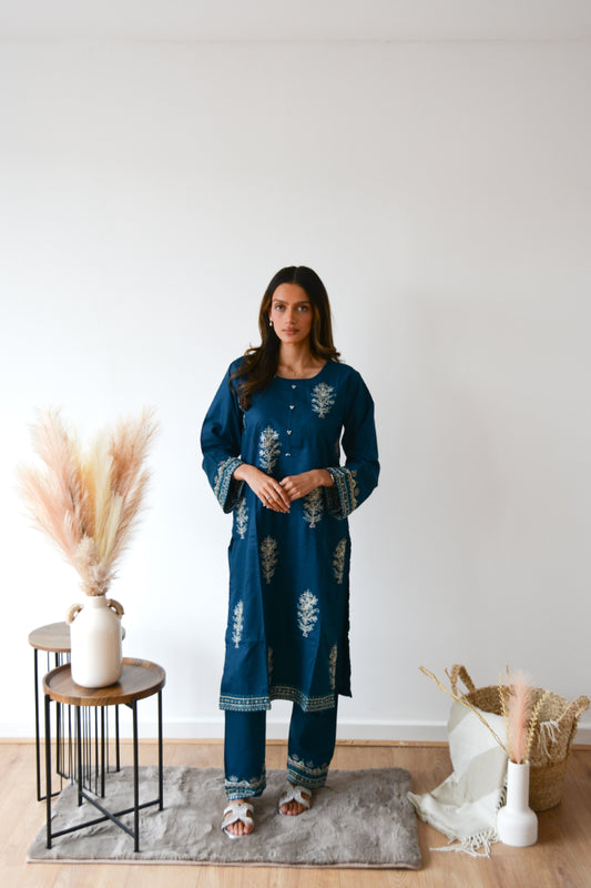 TEAL EMBROIDERED 2 PC CO ORD