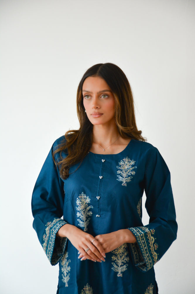 TEAL EMBROIDERED 2 PC CO ORD