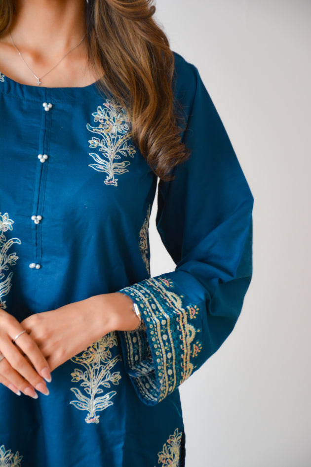 TEAL EMBROIDERED 2 PC CO ORD