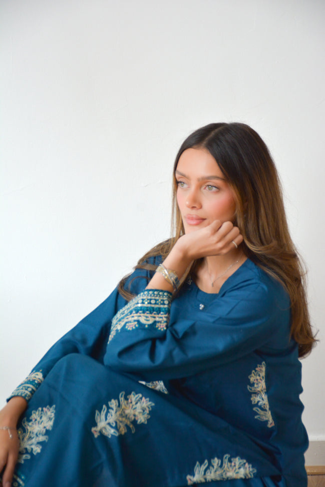 TEAL EMBROIDERED 2 PC CO ORD