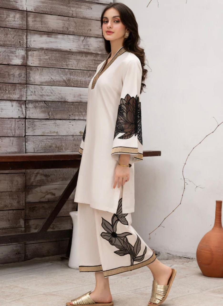 MESH SLEEVE GOLD & WHITE 2 PIECE